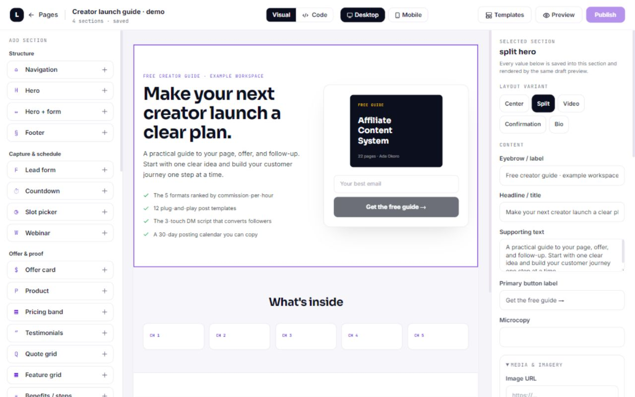 LevelSell creator workspace