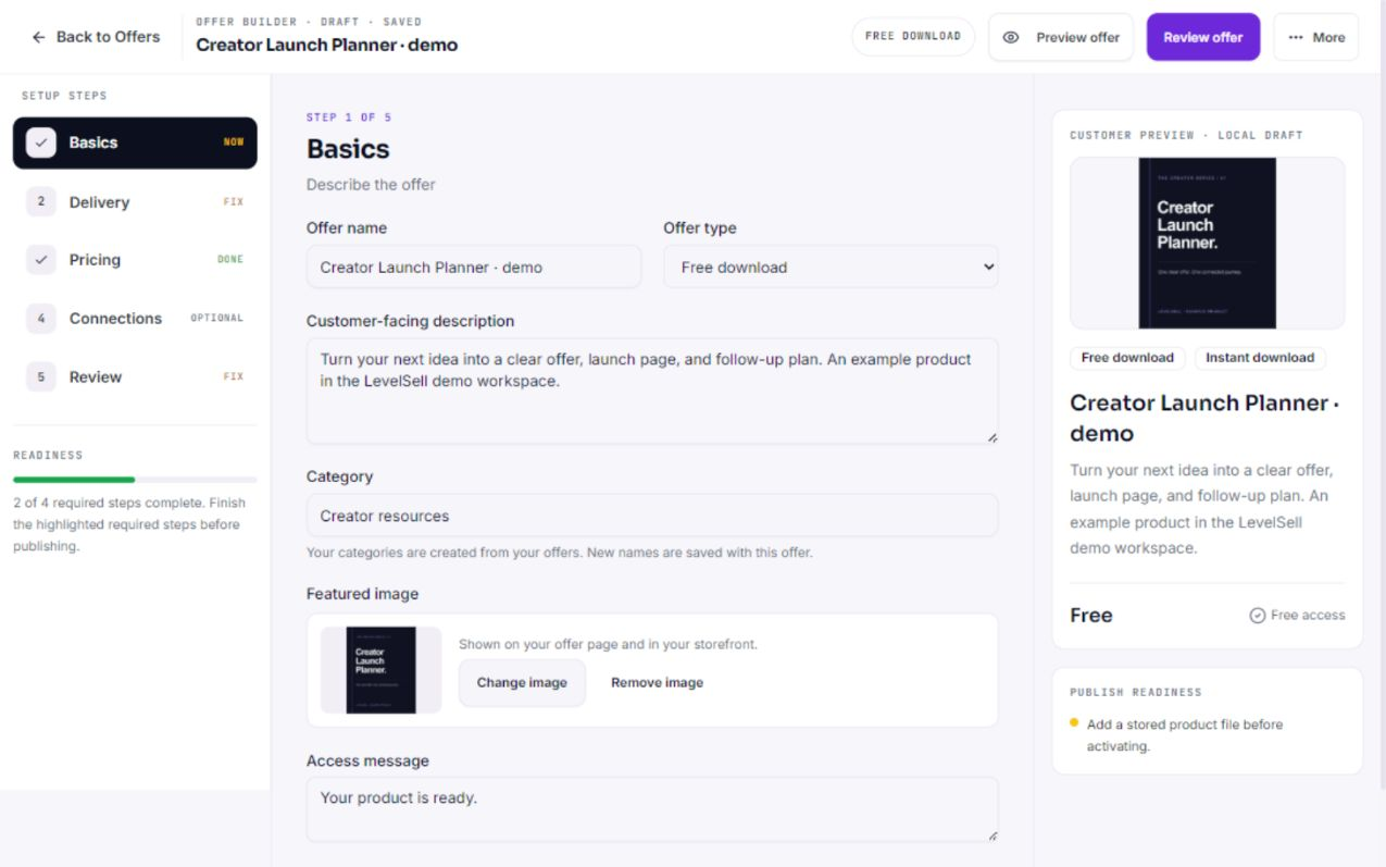 LevelSell creator workspace